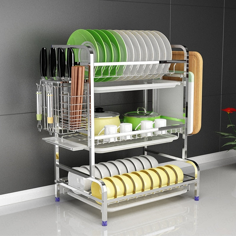 Stainless Steel Kitchen Dish Rack Drain Rack Dry Tableware Dishes Dish Drain Cupboard Storage Box Rack