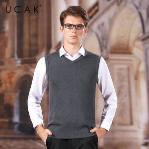 UCAK Brand Sweater Vest 2020 New Arrival Solid V-Neck Casual Spring Autumn Pull Homme Streetwear Wool Warm Sweater Clothes U1043