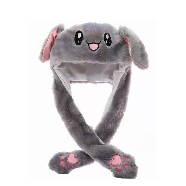 Kocozo Rabbit Hat with Moving Ears Cute Cartoon Toy Hat Airbag Kawaii Funny Toy Cap Kids Plush Toy Birthday Gift  Hat for Girls