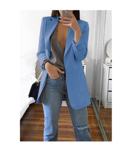 Fashion Turn-down Collar Coat Women Autumn Casual Solid Long Sleeve Pocket Office Business Suit Cardigan Femme Slim Blazer Coat