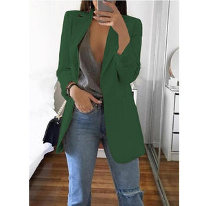 Fashion Turn-down Collar Coat Women Autumn Casual Solid Long Sleeve Pocket Office Business Suit Cardigan Femme Slim Blazer Coat