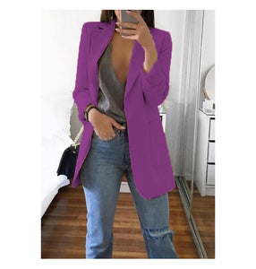 Fashion Turn-down Collar Coat Women Autumn Casual Solid Long Sleeve Pocket Office Business Suit Cardigan Femme Slim Blazer Coat