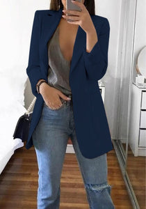 Fashion Turn-down Collar Coat Women Autumn Casual Solid Long Sleeve Pocket Office Business Suit Cardigan Femme Slim Blazer Coat