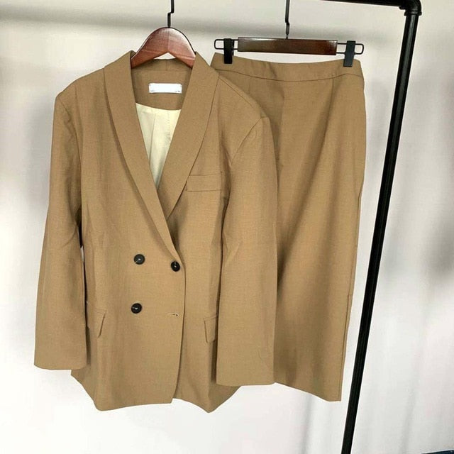 2020 Spring Women Blazer Suits Doule Breasted Pink Blazer High Waist Skirt Office Lady Sets