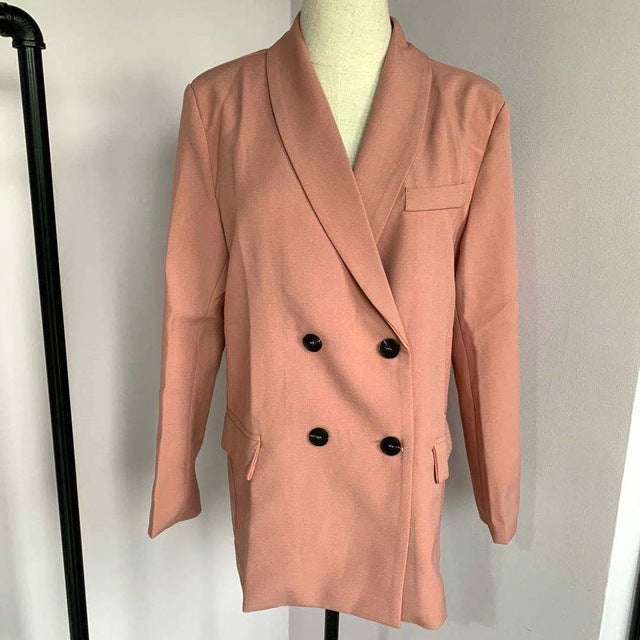 2020 Spring Women Blazer Suits Doule Breasted Pink Blazer High Waist Skirt Office Lady Sets