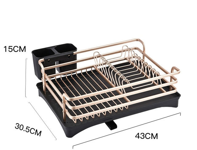 Aluminum dishwashing rack kitchen storage box storage drainer drying board shelf sink knife fork container rose gold WF909200