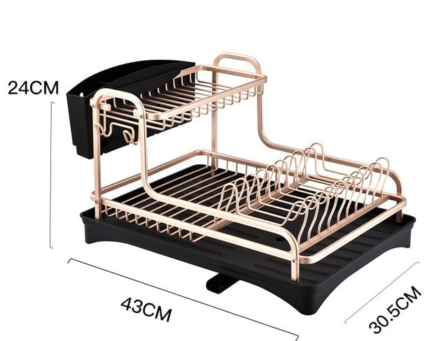 Aluminum dishwashing rack kitchen storage box storage drainer drying board shelf sink knife fork container rose gold WF909200