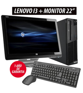 Computer Pack + monitor remanufactured. Computer LENOVO I3 4 hard GB 250 hard GB + Monitor HP 22 "+ keyboards and mouse combo