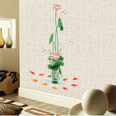 Chinese Style Home Decor Wall Sticker Lotus Wall Painting Study Room Living Room Decoration Poster Plant Bedroom Decor Wallpaper