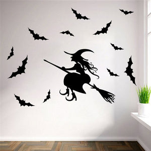 Halloween Bats And Witch Pattern Wall Stickers For Store Home Decoration Diy Window Decals Festival Vinyl Posters Art Mural